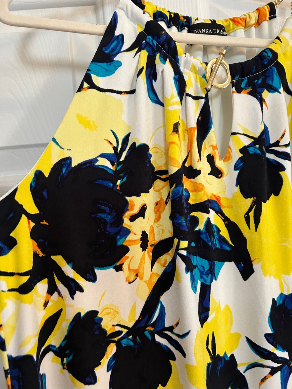 Ivanka Trump Yellow & Navy Floral Mini Dress